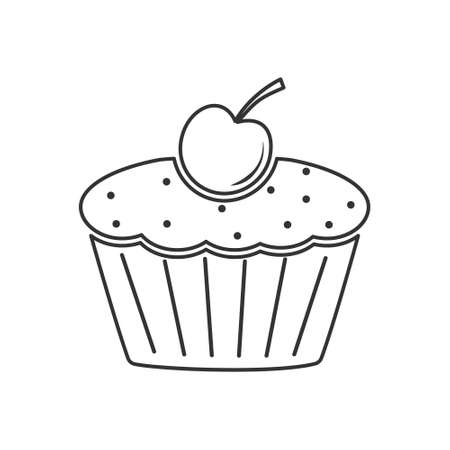 Icon muffin with cherries. Simple vector illustration for websites and apps, an empty outline isolated on a white backgroundのイラスト素材