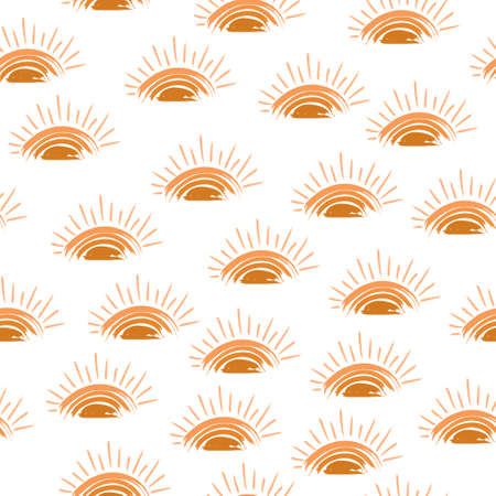 Seamless creative pattern of the sun at sunset or sunrise. Vector color pattern for textiles, packaging and simple backgroundのイラスト素材