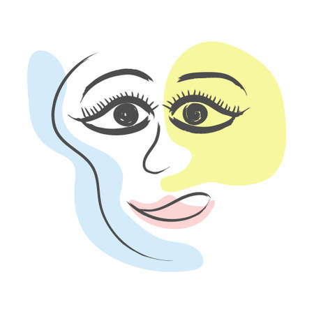 Abstract portrait. Vector hand-drawn illustration. Color printing for textiles and clothing, isolated on a white backgroundのイラスト素材