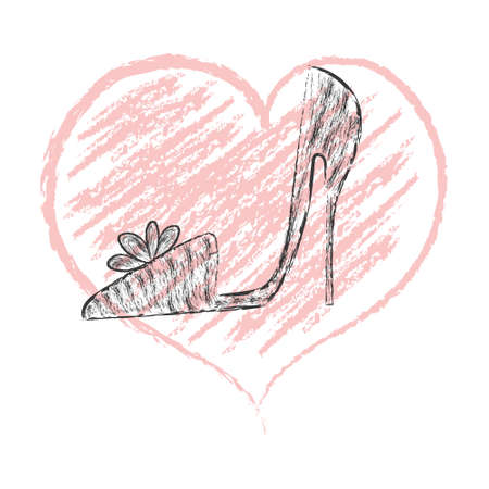 Women's high-heeled Shoe on the background of a heart for the design of websites, applications, logos, labels and stickers, isolated on a white backgroundのイラスト素材