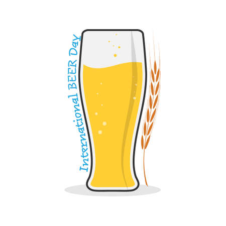 glass of beer with the inscription INTERNATIONAL BEER DAY for stickers, banners, logos, stickers and theme design. Color simple vector illustration isolated on a white backgroundのイラスト素材