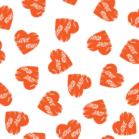Stylized seamless pattern with heart and I LOVE YOU lettering for texture, textiles, packaging and...