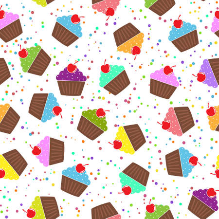 Stylized seamless pattern with muffin and cherry for texture, textiles, packaging and backgroundのイラスト素材