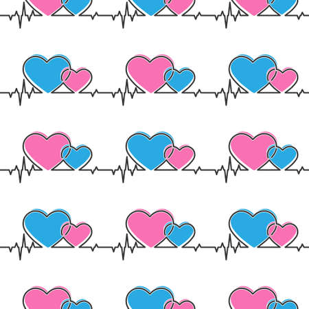 Seamless pattern of heart and cardiogram pulses for texture, textiles, simple backgrounds and packagingのイラスト素材