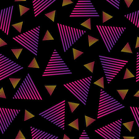 Seamless abstract pattern of gradient triangles on a dark background for textiles, packaging and...