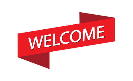 Red ribbon with the words Welcome for banner, sticker and label. Vector template for a welcome banner.のイラスト素材