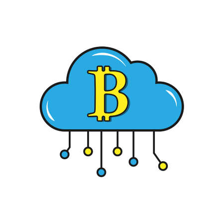 Cloud with a cryptocurrency symbol. Stylized vector illustration isolated on a white backgroundのイラスト素材