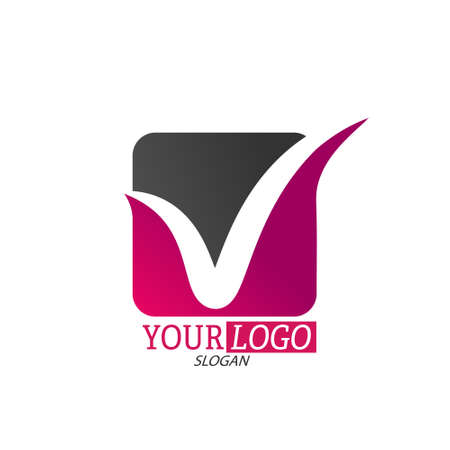Abstract logo with a square and a tick for a creative company, isolated on a white backgroundのイラスト素材