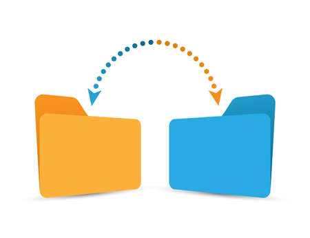 Move information from one folder to another. Color stock illustration. Flat styleのイラスト素材