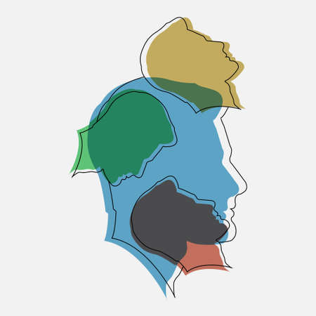 concept of personality diversity. two contours and silhouettes of a male and female face. Stock illustrationのイラスト素材