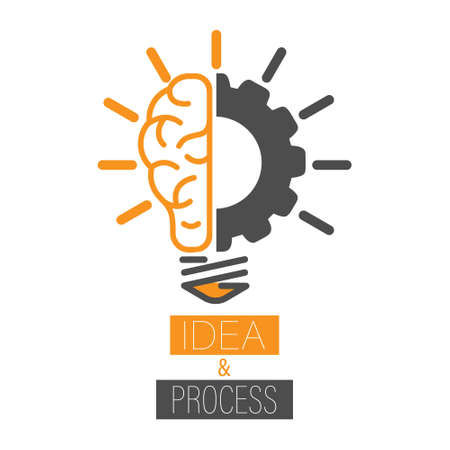 Idea and Progress. The human brain and the cog. Editable vector illustration for website, booklet, project, and creative design. Stock image isolated on a white background.のイラスト素材