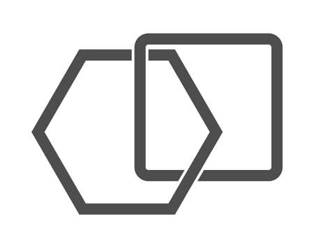 Geometrical abstraction. The intersection of the geometric shapes, square and hexagon. Simple vector illustration, flat style isolated on white background.のイラスト素材