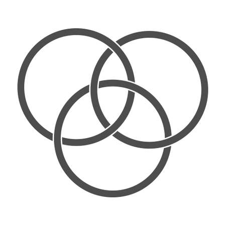 Geometrical abstraction. The intersection of the geometric shapes, three circles. Simple vector illustration, flat style isolated on white background.のイラスト素材