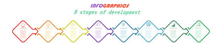 Infographics with icons for business, Finance, project, plan, or marketing. 8 stages. Flat vector styleのイラスト素材