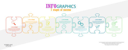 Business concept. Infographic template with visual icons. 7 stages of business, training, marketing or financial successのイラスト素材