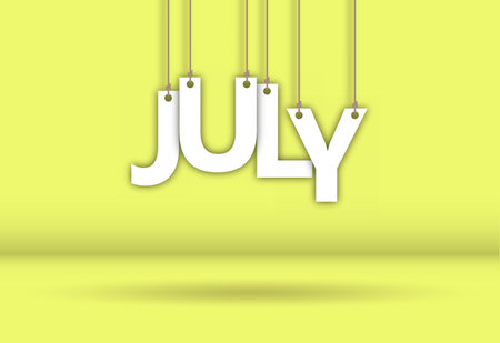 JULY. The word consists of letters hanging on a rope. Stock vector illustrationのイラスト素材