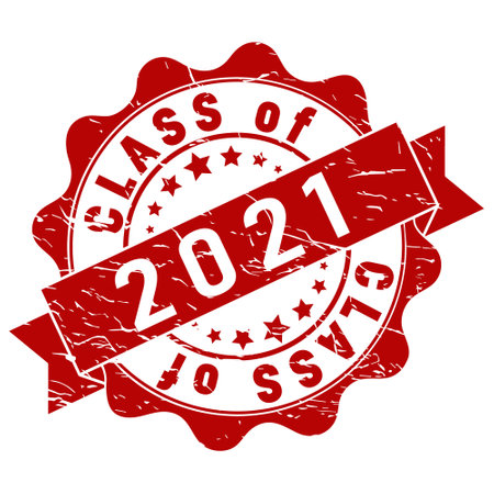 Stamp impression with the inscription CLASS of 2021. Worn vintage stamp.のイラスト素材