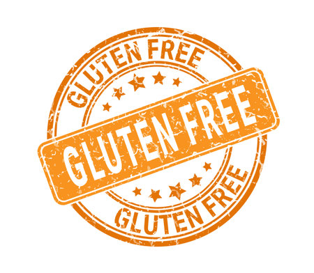 GLUTEN FREE. An impression of a seal or stamp with scuffs. Grunge style. Flat designのイラスト素材