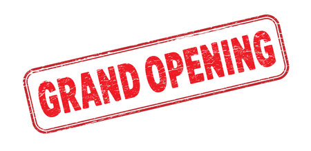 GRAND OPENING. An impression of a seal or stamp with scuffs. Grunge style. Flat designのイラスト素材