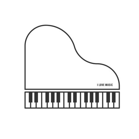 Contour illustration of a piano with the inscription I love music, flat styleのイラスト素材