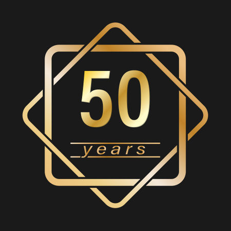 50 years. Stylized gold lettering for congratulations. Flat styleのイラスト素材
