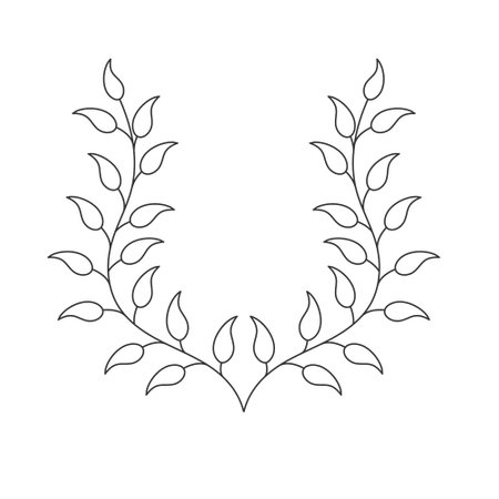 branch with leaves, an empty outline. Vector illustration isolated on a white background. Flat styleのイラスト素材