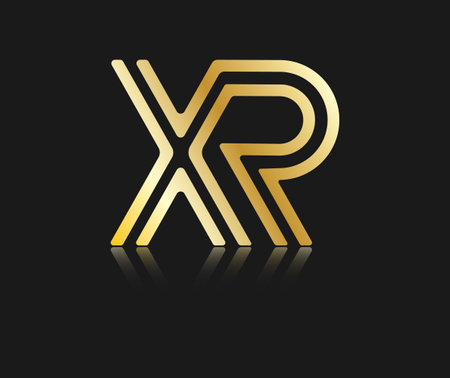 Stylized lowercase letters X and R with reflection, connected by a single line for logo, monogram and creative design. Vector illustration isolated on black.のイラスト素材