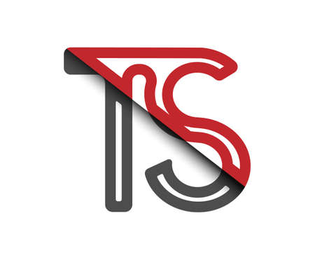 Stylized lowercase letters T and S in red and black connected by a single line for logo, monogram and creative design. Vector illustration isolated on white background.のイラスト素材