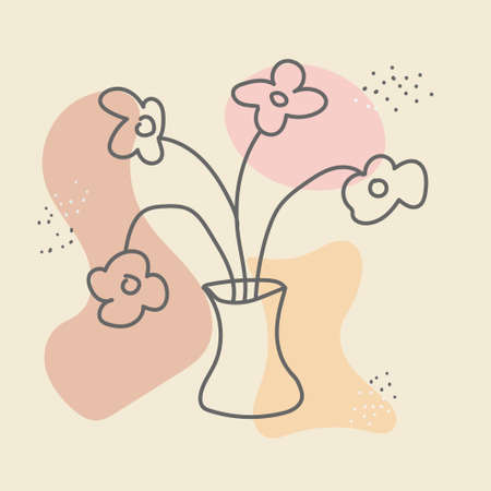Abstract vase with flowers in a minimalist style. Linear vector illustration. Flat design.のイラスト素材