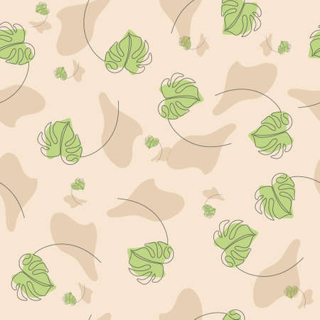 Seamless pattern with abstract floral design in a minimalist style. Linear vector illustration. Flat design.のイラスト素材