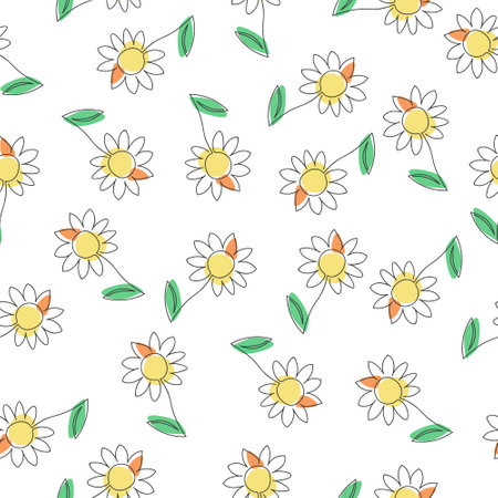 Seamless pattern with abstract floral design in a minimalist style. Linear vector illustration. Flat design.のイラスト素材