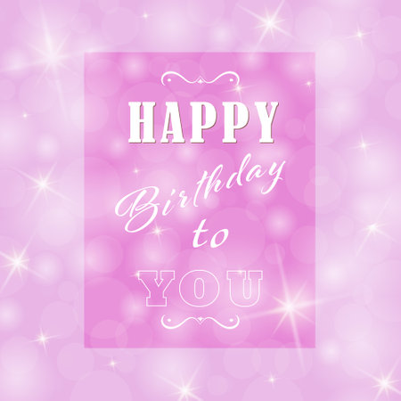 Happy birthday greeting banner with bokeh elements and twinkling stars. Vector design.のイラスト素材