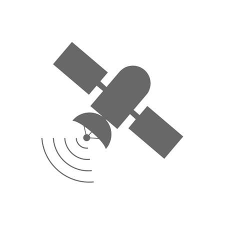 satellite transmits or receives a signal. Vector icon isolated on a white backgroundのイラスト素材