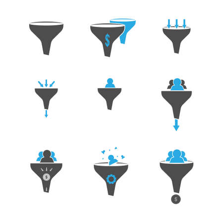 Lead generation. A set of sales funnels. Simple vector icon isolated on a white backgroundのイラスト素材