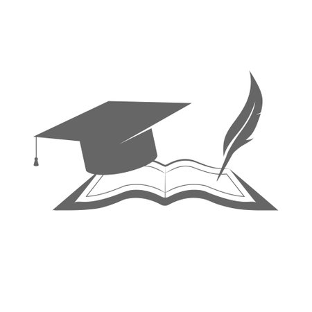 book with a graduate cap and a pen. Vector illustration for a graduate's logo, emblem, or sticker. Simple Styleのイラスト素材