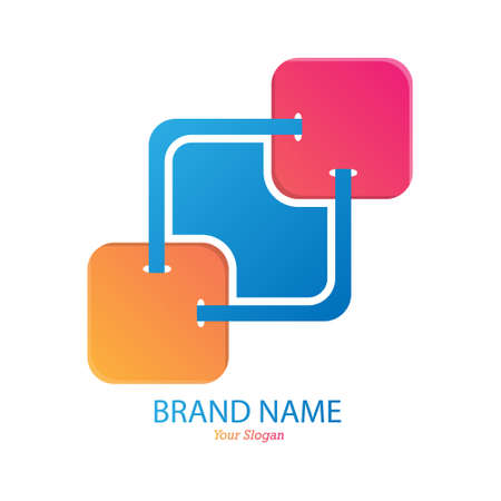 Interlacing of squares. Color template for logo, sticker, emblem or brand. Flat styleのイラスト素材