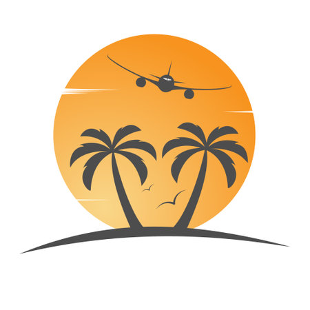 Template for the summer holiday logo. Vector illustration, flat design.のイラスト素材