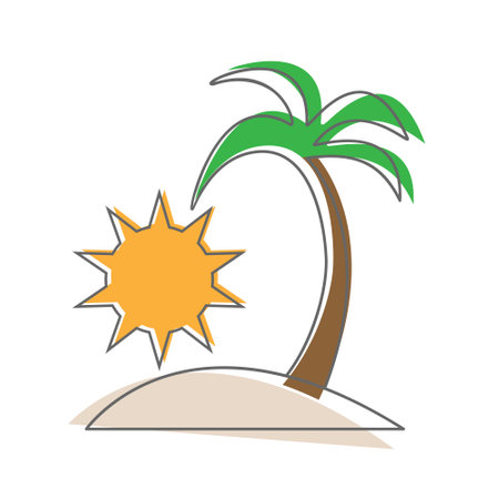 Simple editable icon. Island with a palm tree. Simple flat design for websites and appsのイラスト素材