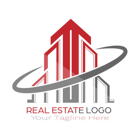 Logo template for construction and real estate, rental, rental, sale and purchase of housing. Vector illustration, flat design.のイラスト素材