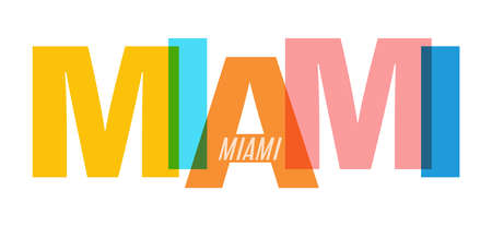 MIAMI. The name of the city on a white background. Vector design template for poster, postcard, banner. Vector illustration.のイラスト素材