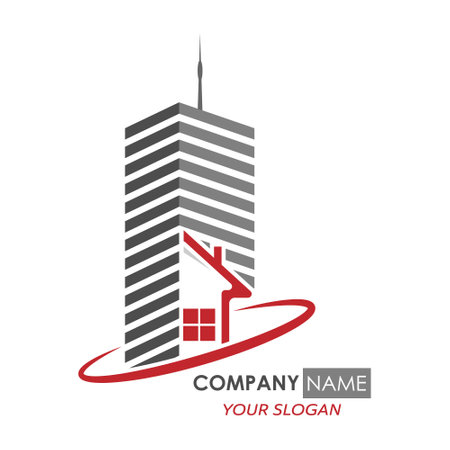 Vector logo template for construction company, company, repair business, sale, purchase of rental and rental housing and office space. Illustration isolated on a white backgroundのイラスト素材