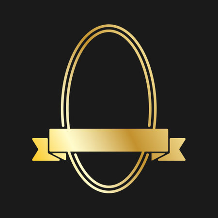 Gold oval frame with ribbon. Vector illustration for congratulations on birthday, wedding and anniversary. Flat design.のイラスト素材