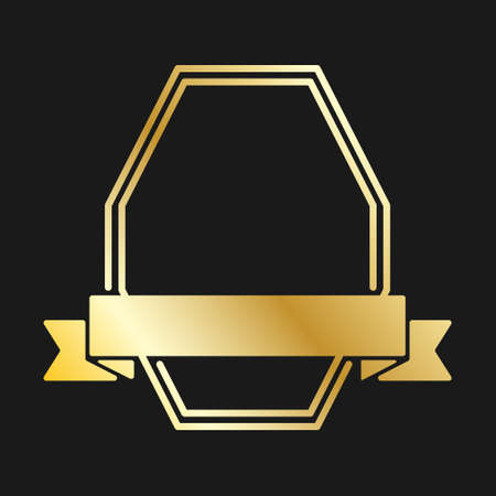 Gold hexagonal frame with ribbon. Vector illustration for congratulations on birthday, wedding and anniversary. Flat design.のイラスト素材
