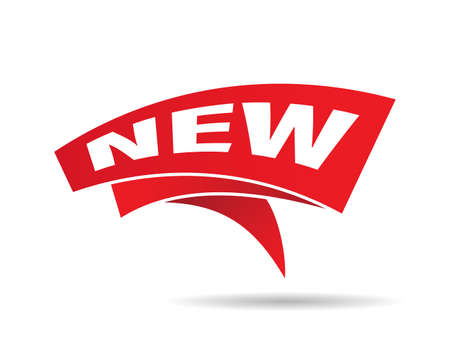 Red ribbon with the inscription NEW for banners signage and advertising. Simple design.のイラスト素材
