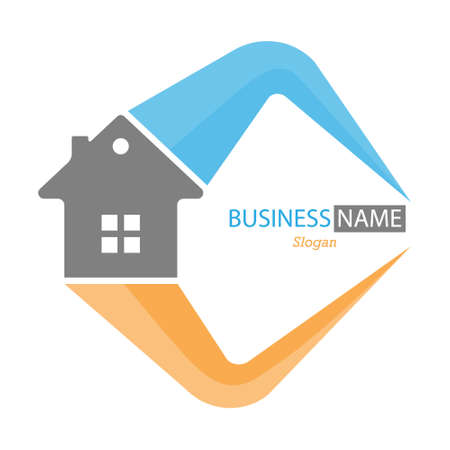 Editable template for  brand, emblem or sticker. Brand of construction company, business of hiring, buying and selling home. Flat styleのイラスト素材