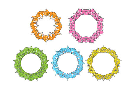 set of decorative patterned doodle-style frames for photos, illustrations, text, and creative design. Flat style.のイラスト素材
