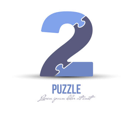 Number 2 is made up of puzzles. Vector illustration for logo, brand logo, sticker or scrapbooking, for education. Simple style.のイラスト素材