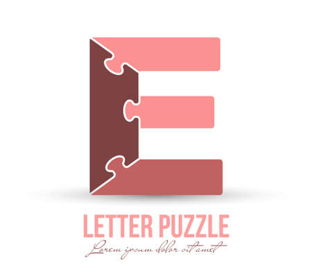 Letter E is made up of puzzles. Vector illustration for logo, brand logo, sticker or scrapbooking, for education. Simple style.のイラスト素材