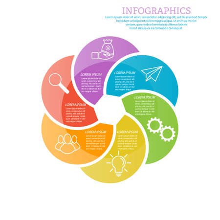 Infographic template with visual icons. 6 stages of business, training, marketing or financial success. Vector illustrationのイラスト素材