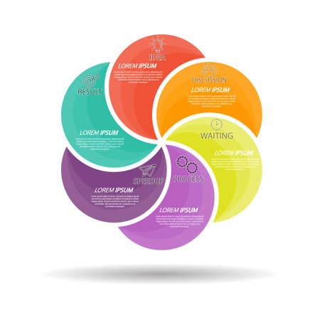 Infographic template with visual icons. 6 stages of business, training, marketing or financial success. Vector illustrationのイラスト素材